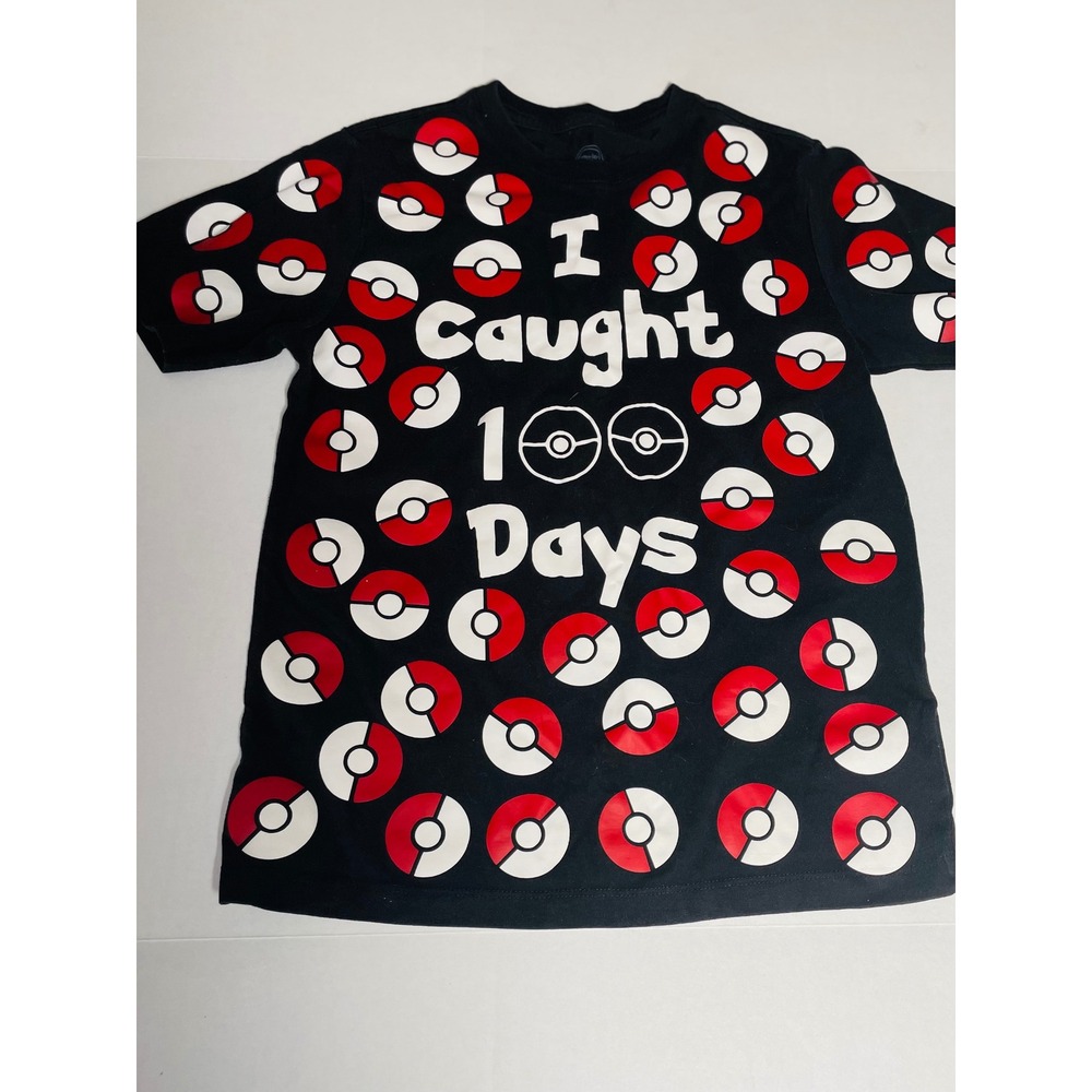 Wonder Nation Boys Pokemon I Caught 100 Days Poke Ball Graphic Tee Black L 10-12